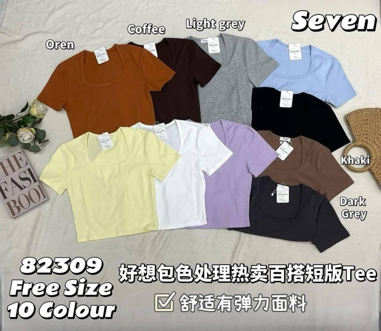 【T82309】高品质U领短袖纯棉SEPTEMBER弹力休闲百搭上衣 ❤️❤️ 【A-R1-C5】
