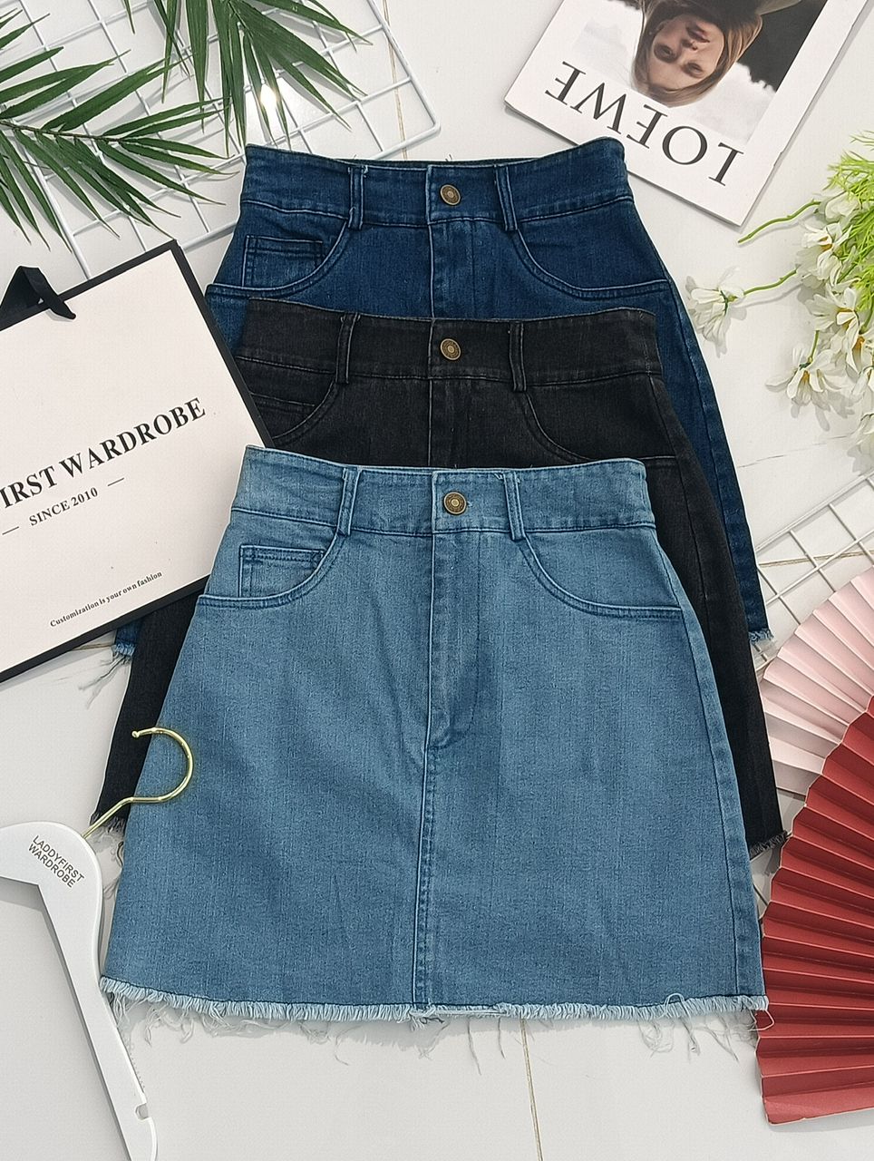 【S23179】流苏A字设计韩版复古百搭牛仔裙子高腰裙子，内层有里布短裤，有口袋
