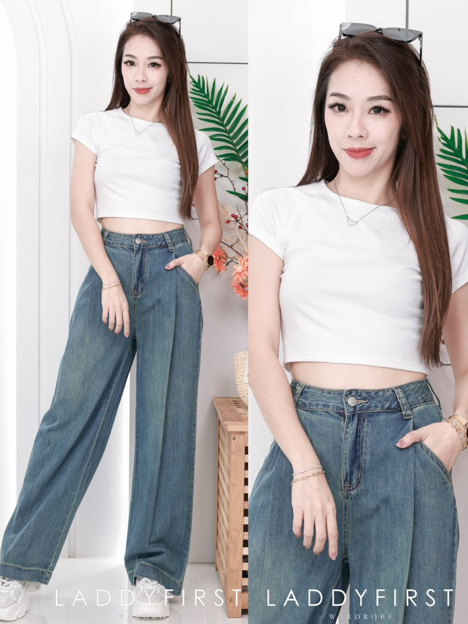 【L2565】高品质气质软牛仔高腰百搭阔脚直筒长裤，有口袋 ❤️❤️