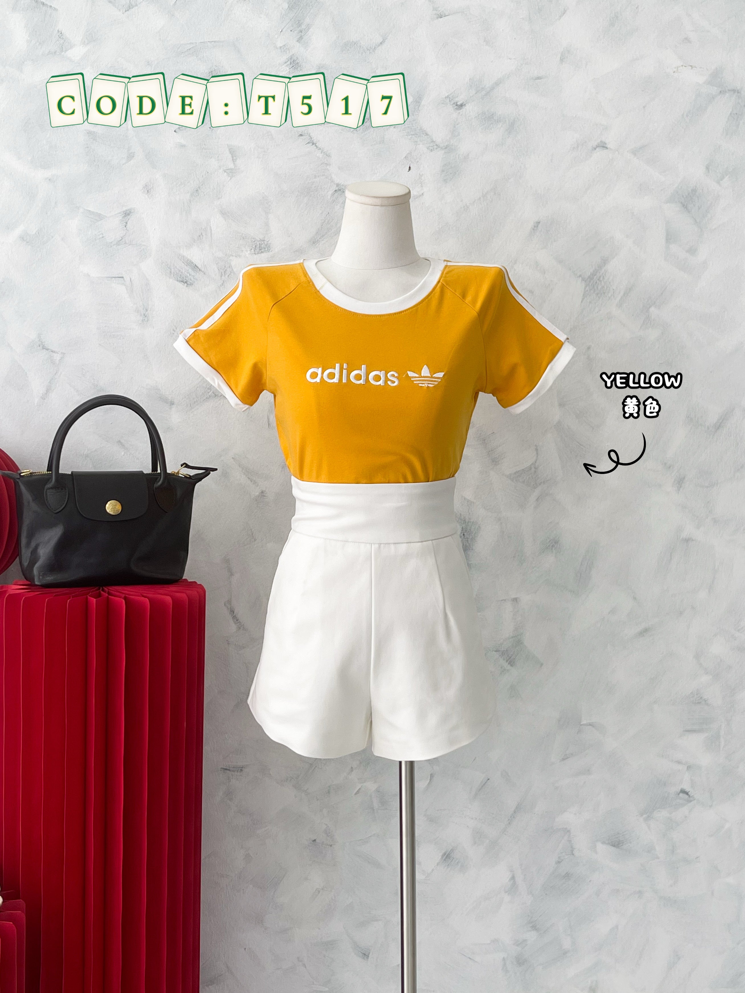 【T517】高品质圆领短袖adidas刺绣百搭上衣
