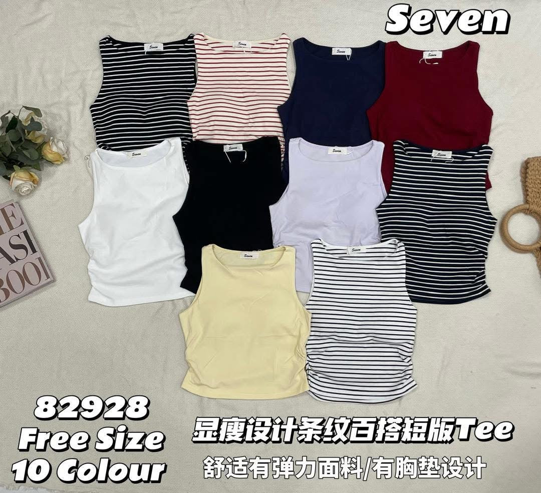 【T82928】高品质螺纹/纯棉弹力带胸垫无袖百搭背心上衣 ❤️❤️