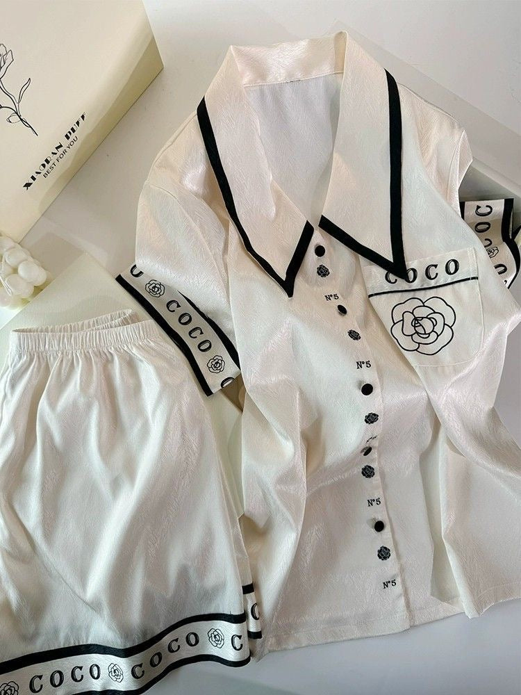 【DG6052】🇨🇳 代购 1.0 🇨🇳 高级感山茶花冰丝短袖三件套居家服睡衣套装 ❤️