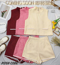 【SS21788 / 19759】高品质两件式小香风简约时尚套装 宽松无袖小香风上衣 ➕小香风高腰短裤，有口袋 ❤️❤️ 【B-R1-C6】