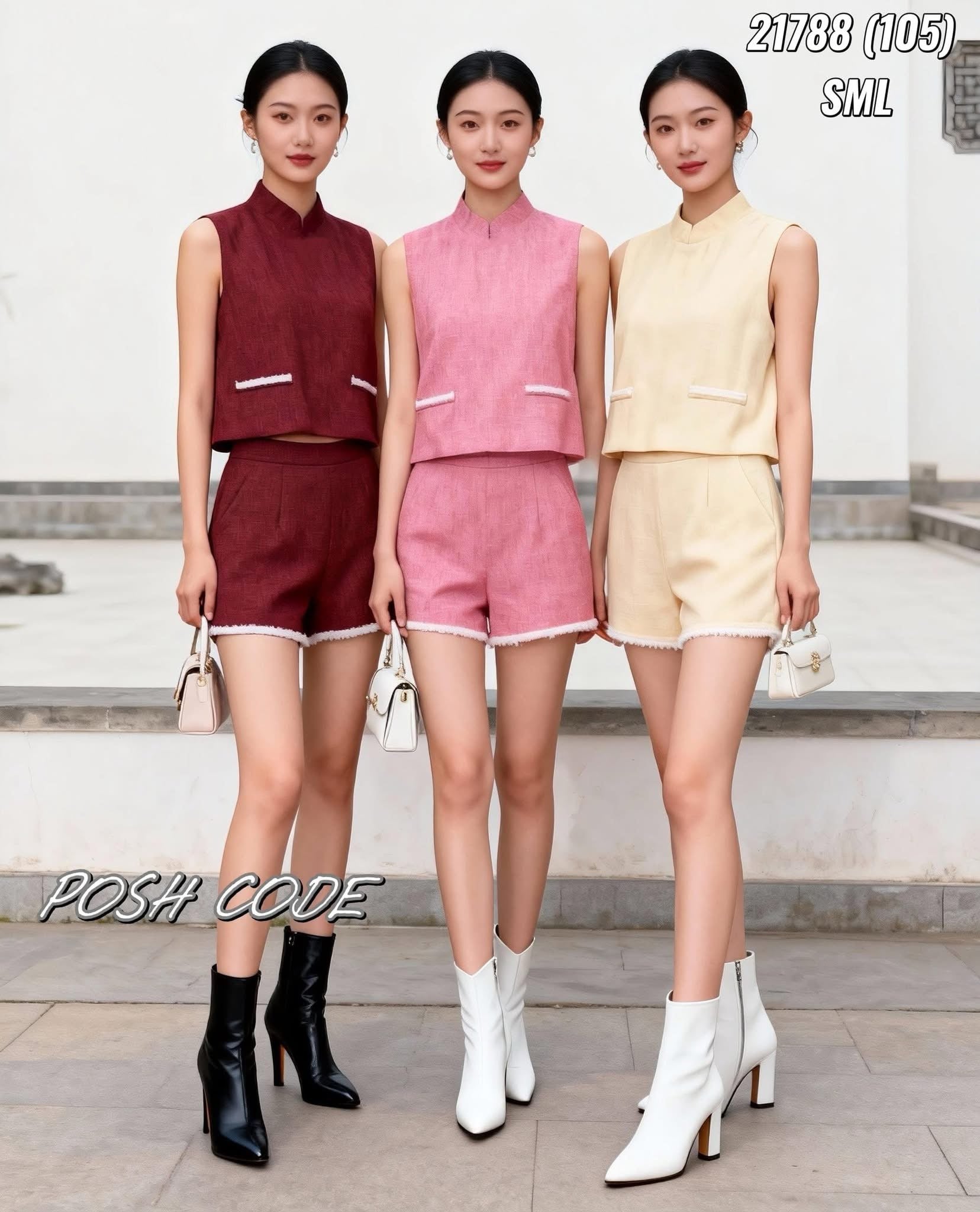 【SS21788 / 19759】高品质两件式小香风简约时尚套装 宽松无袖小香风上衣 ➕小香风高腰短裤，有口袋 ❤️❤️