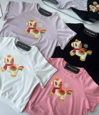 【T14013】高品质印花马图纯棉弹力宽松版简约百搭上衣 ❤❤