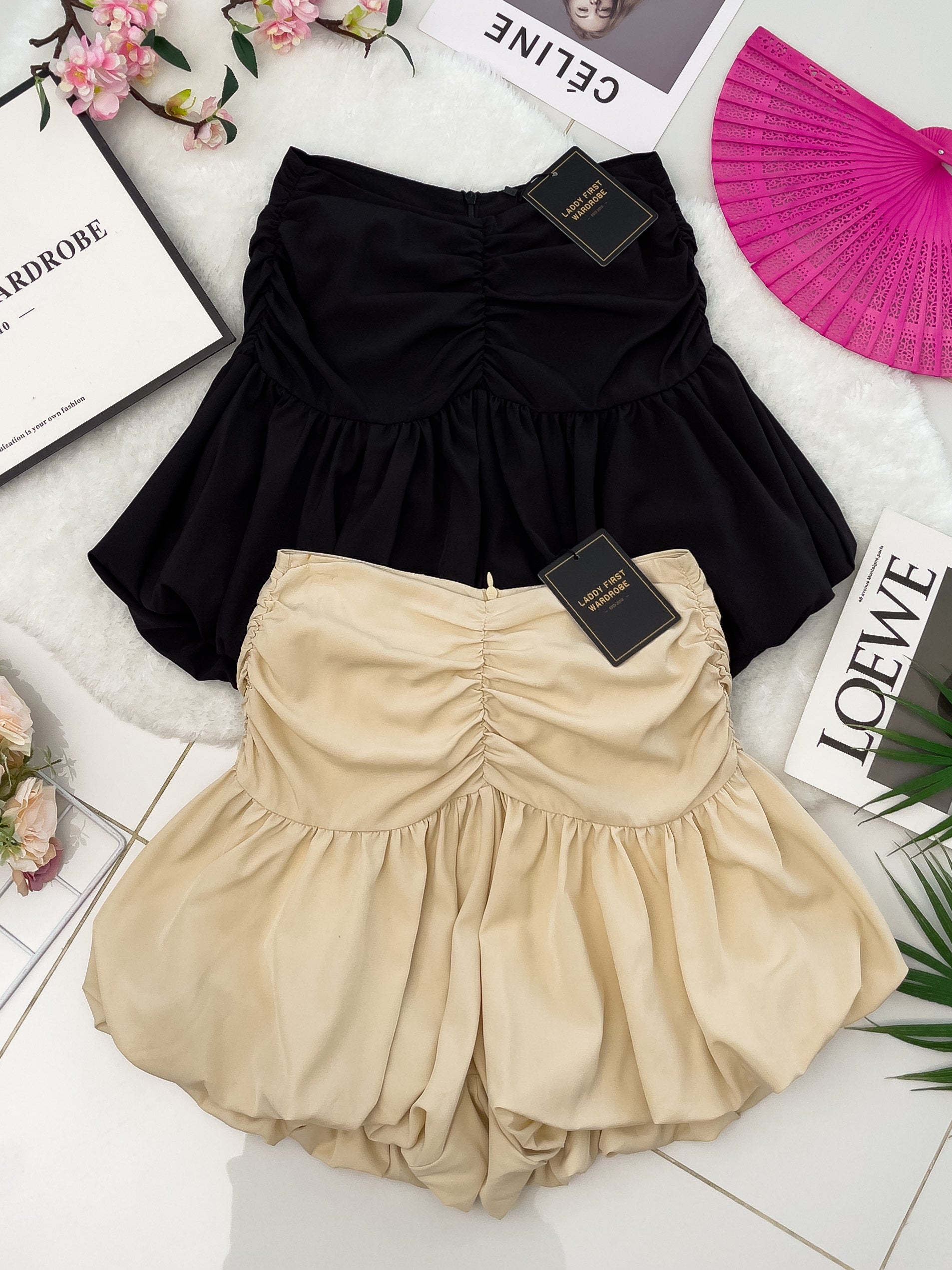 【S3362】【网站福利款✨】独家爆款收腰显瘦皱褶雪纺灯笼高腰短裤 ❤️❤️【A-R3-C2】