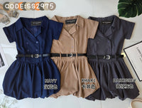 【D2975】高品质翻领短袖减龄韩式西装花苞连身裙子，内层有里布短裤 #配送腰带 ❤❤【B-R2-C6】