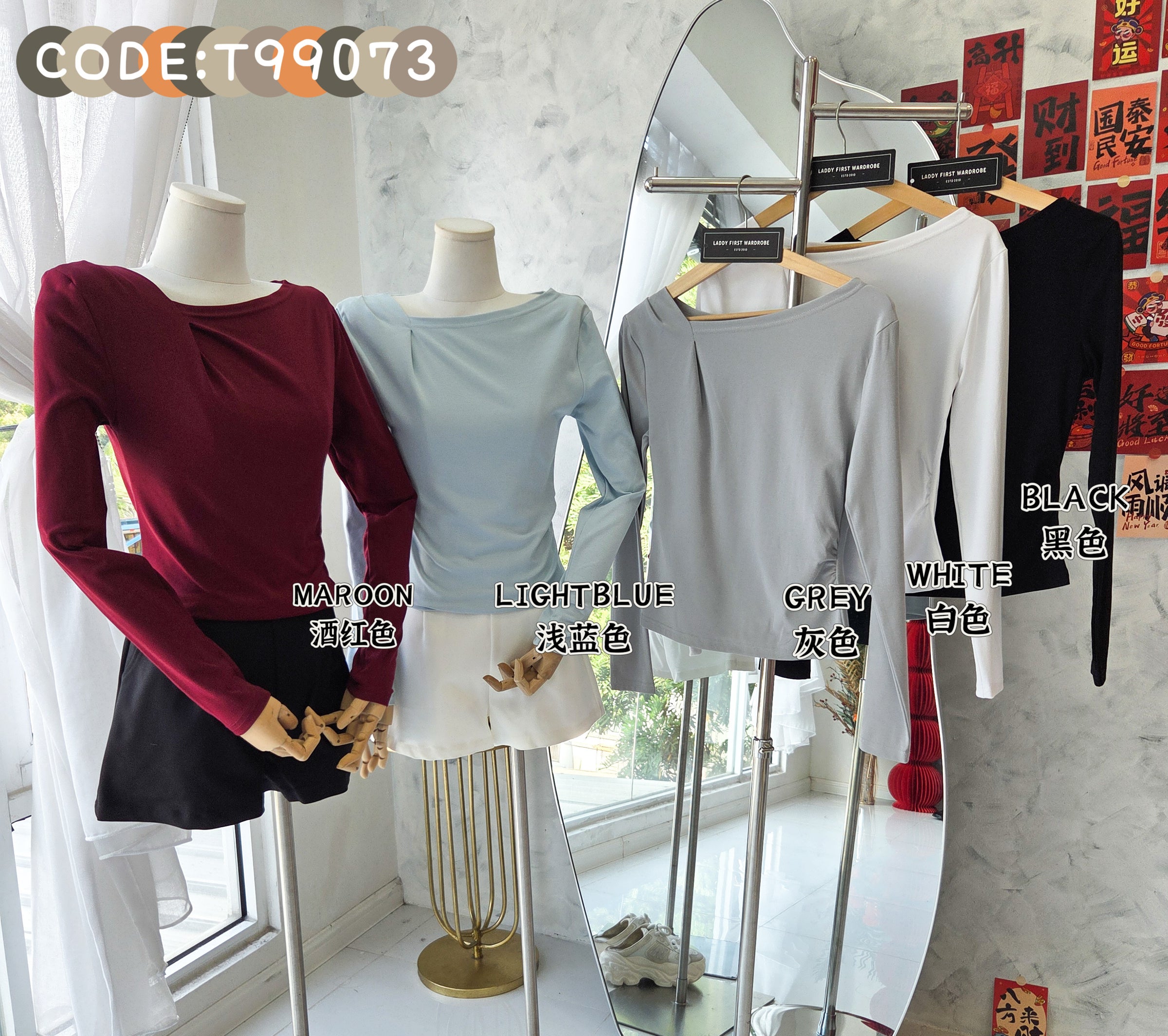 【T99073】高品质斜领纯棉弹力长袖百搭上衣 ❤️❤️