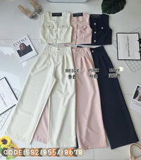 【SS21855 / 18678】高品质欧美式高级感小香风时尚套装 翻领无袖小香风上衣➕小香风阔脚高腰长裤，后副有伸缩弹力有口袋 ❤️❤️【D-R1-C1】