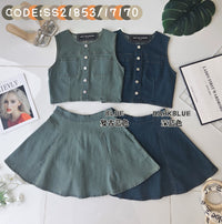 【SS21853 / 17170】高品质COTTON JEANS牛仔时尚套装 宽松版牛仔无袖上衣，后中拉链➕牛仔高腰百搭裙子，内层有里布短裤有口袋 ❤️❤️【C-R1-C5】