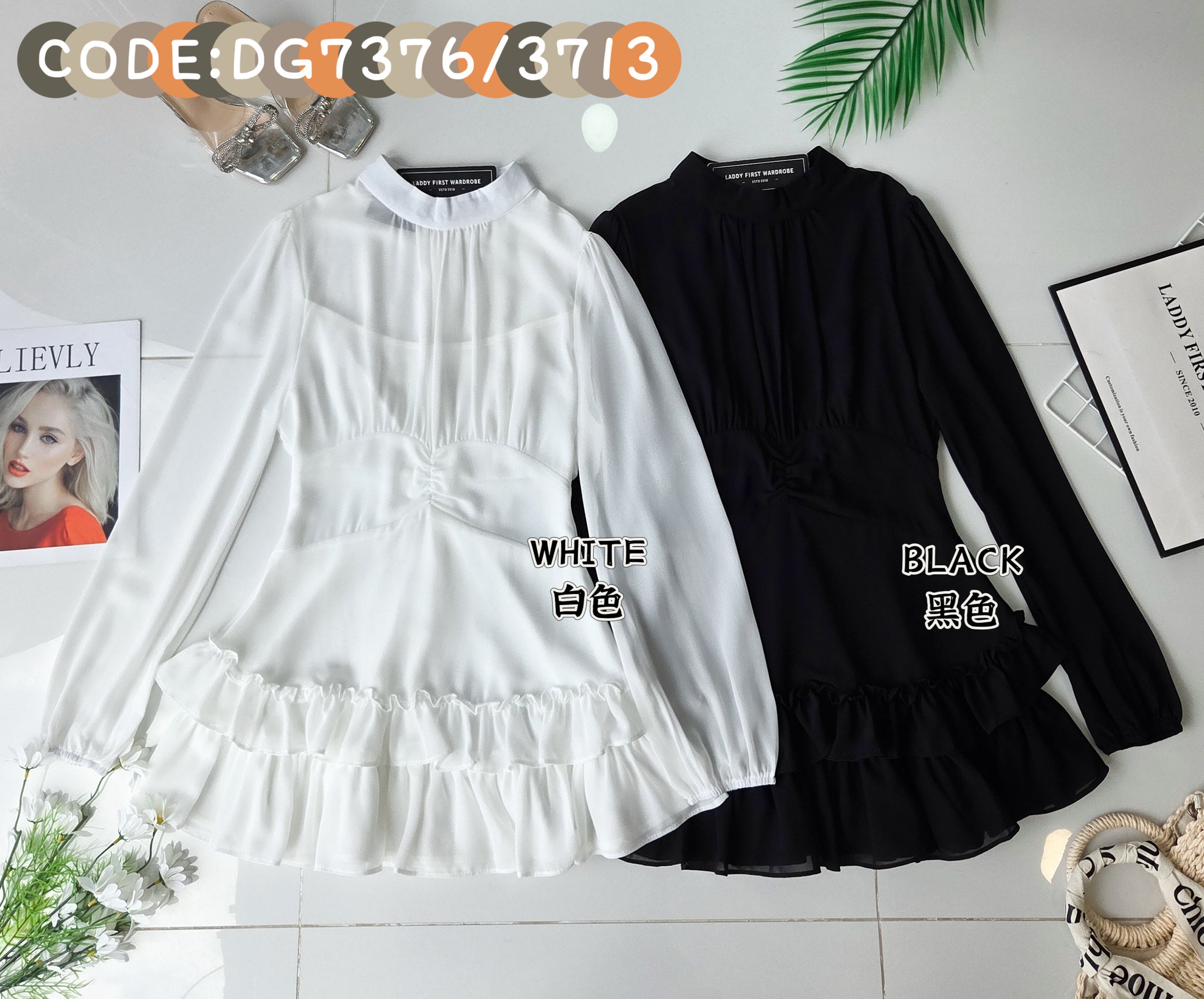 【DG7376】🇨🇳 中国代购 🇨🇳 高品质气质纯欲风雪纺连身裙子 , 内有里布 ❤️【3713】
