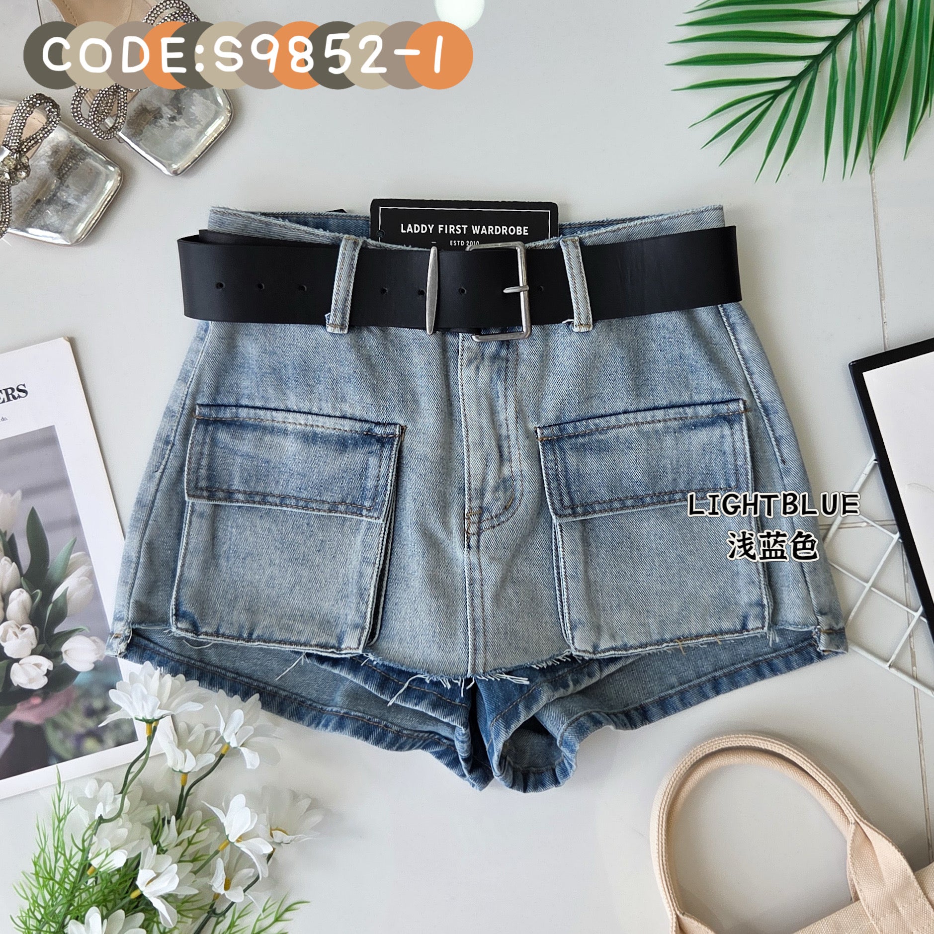 【S9852】✨现货✨ 高品质工装牛仔百搭短裤 , 有口袋 , 附送腰带 ❤️