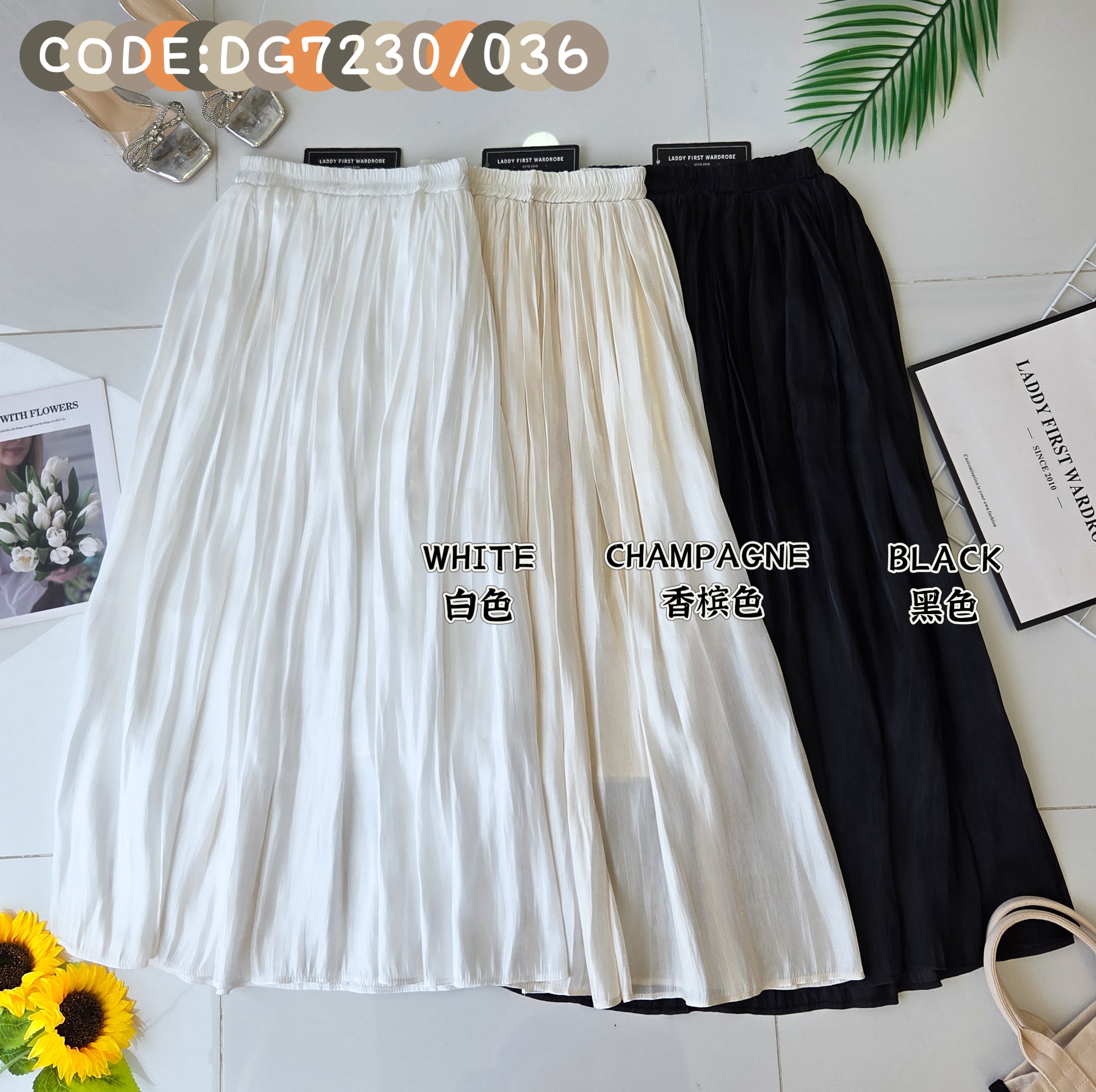 【L036】✨现货✨高品质珠光纱半身长裙 , 腰节伸缩弹力 , 内有里布裙子 ❤️❤️