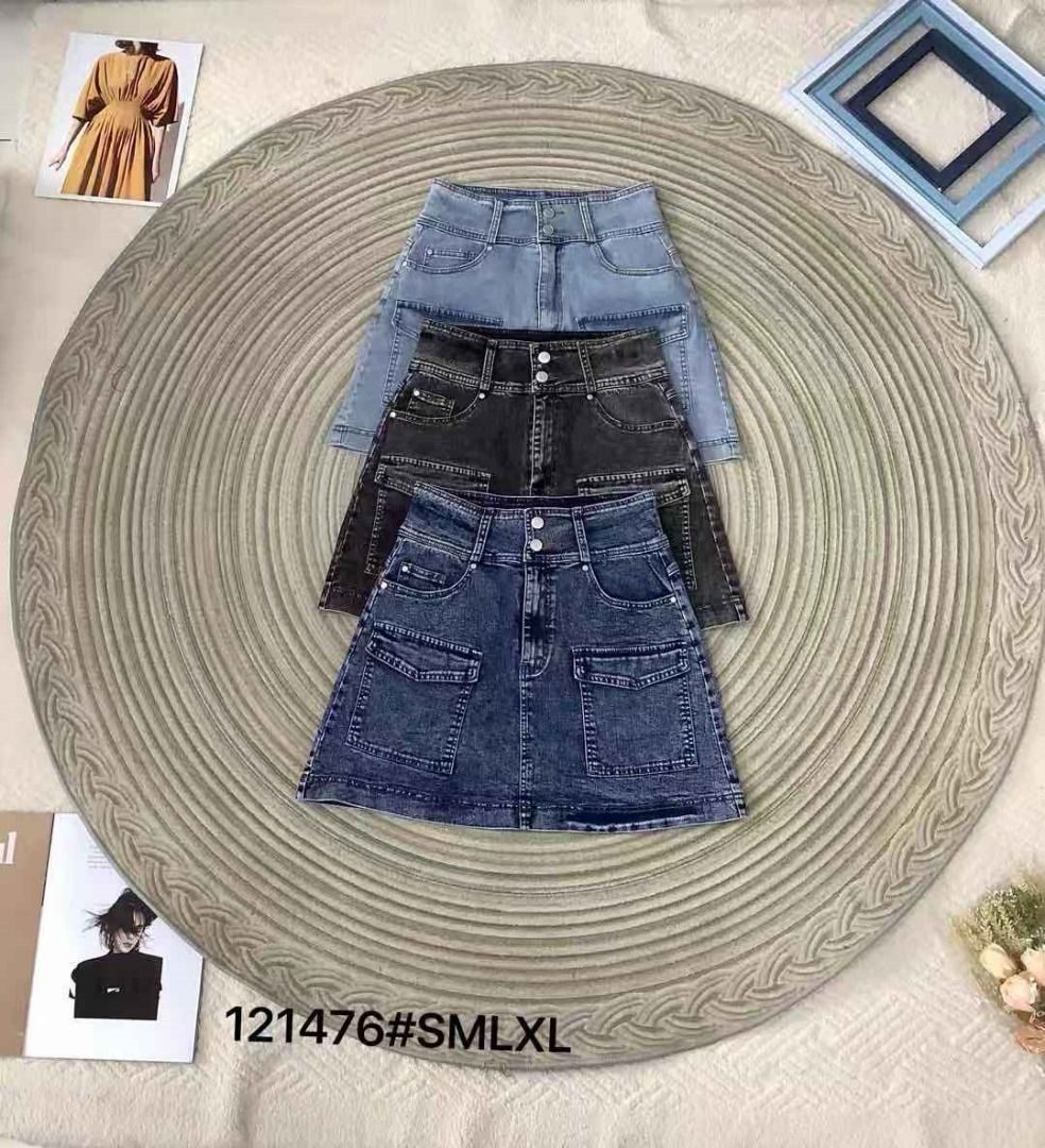 【S121476】高品质韩系显瘦A字 COTTON JEANS 牛仔高腰百搭裙子，内层有安全裤，有口袋 ❤️❤️