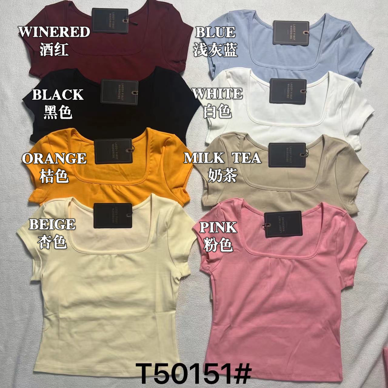 【T50151】独家爆款高品质方领短袖纯棉弹力简约日常百搭款上衣 ❤❤