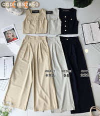 【SS2850】高品质韩系气质马甲棉麻套装 棉麻无袖上衣➕棉麻高腰百搭长裤，有口袋 ❤️❤️