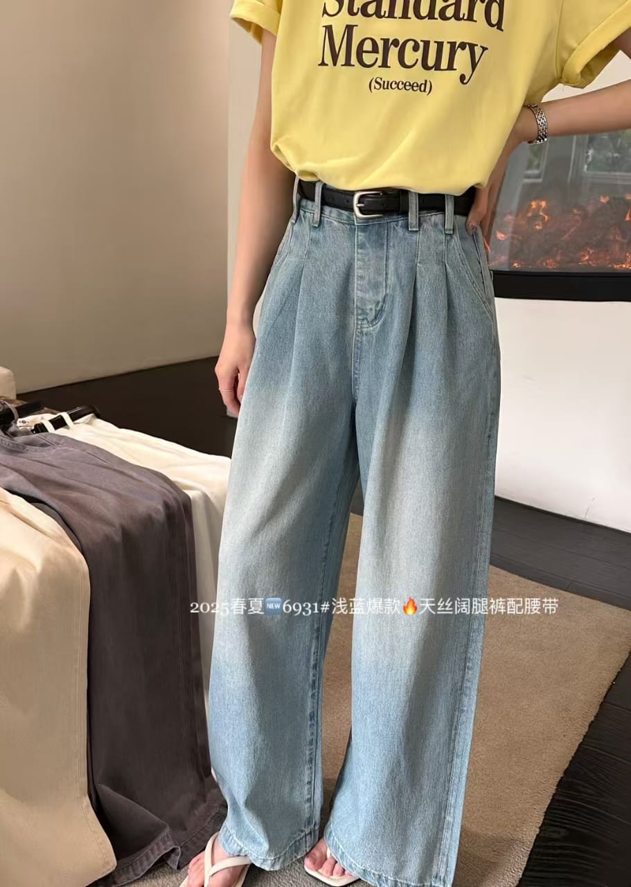【L6931】⚡爆款预订款⚡韩国订单🇰🇷气质牛仔直筒阔脚高腰长裤，有口袋 ❤️❤️