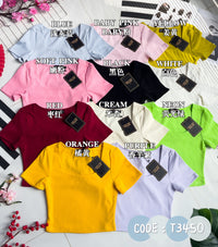 【T3450】独家爆款方领前双层短袖纯棉弹力简约休闲百搭上衣 ❤️❤️ 【B-R2-C2】