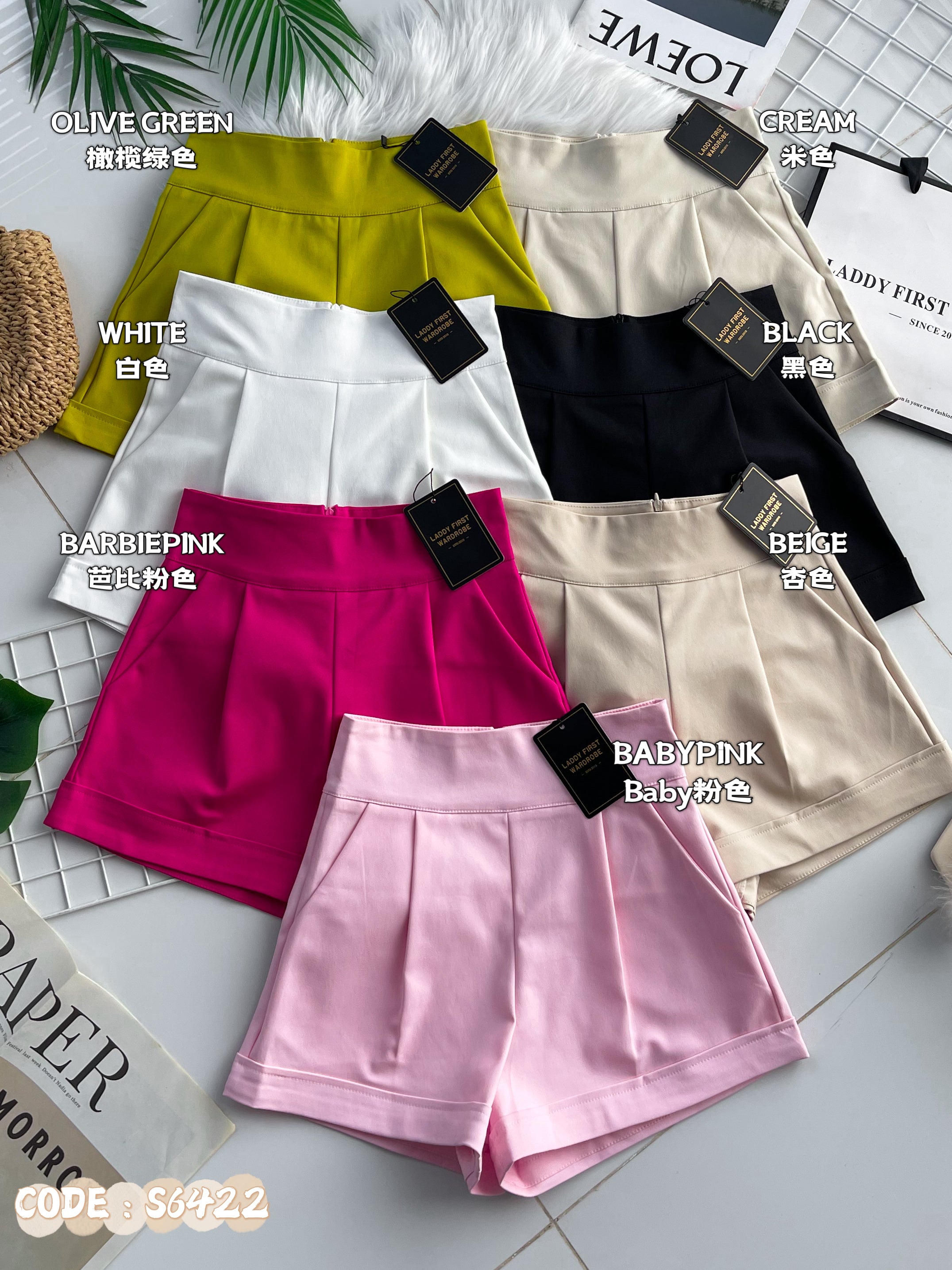 【S6422】✨独家爆单王✨ 独家定制款高品质简约日常西装万能高腰阔腿百搭短裤，有口袋 后中拉链 ❤️❤️ 【D-R1-C4】