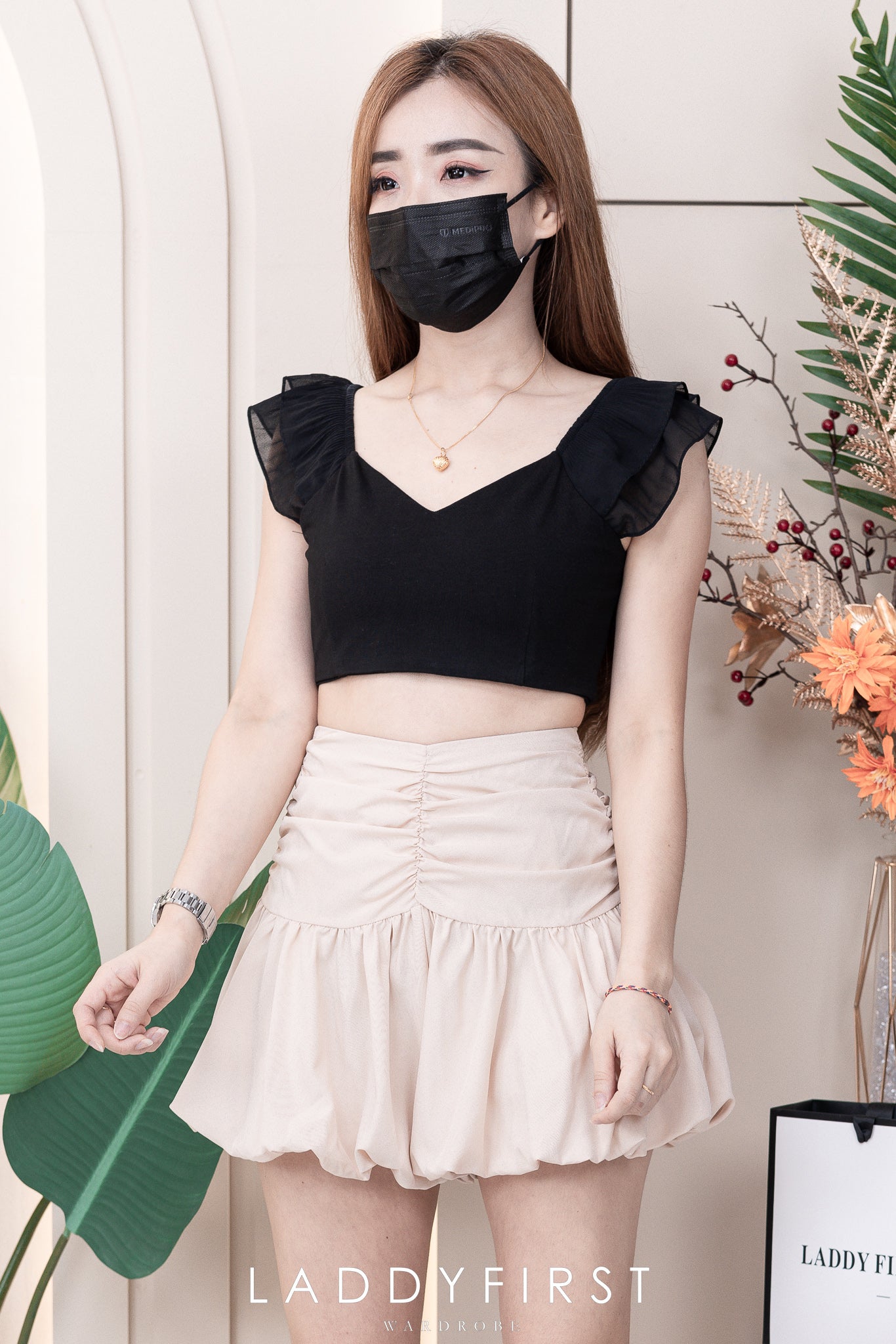 【S3362】【网站福利款✨】独家爆款收腰显瘦皱褶雪纺灯笼高腰短裤 ❤️❤️【A-R3-C2】