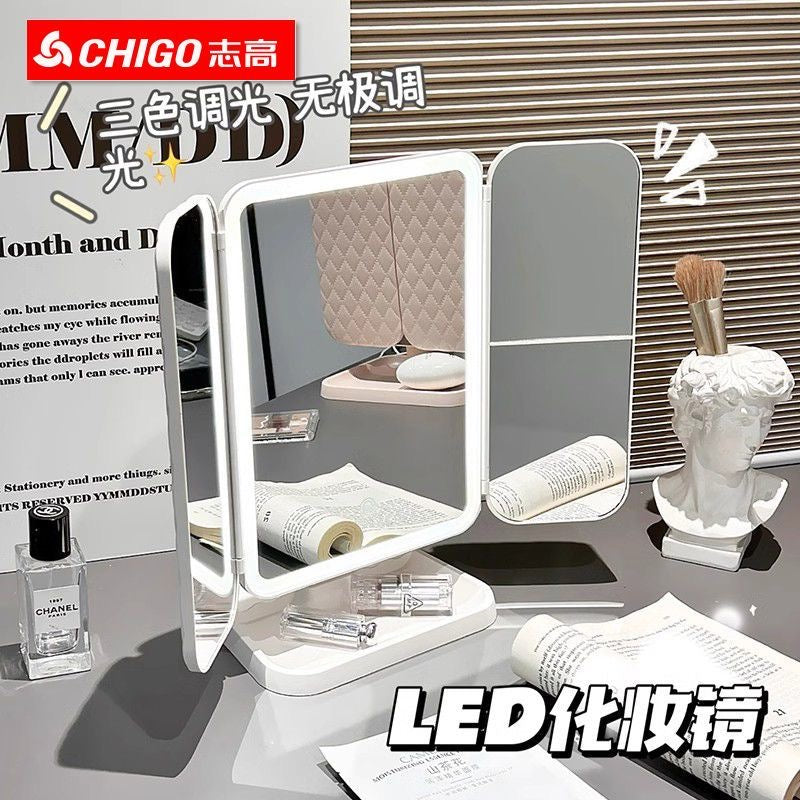 【DG6006】🇨🇳 代购 1.0 🇨🇳 LED三面折叠多倍镜带灯化妆贝壳镜 🪞