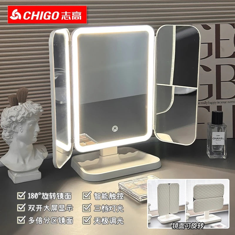 【DG6006】🇨🇳 代购 1.0 🇨🇳 LED三面折叠多倍镜带灯化妆贝壳镜 🪞