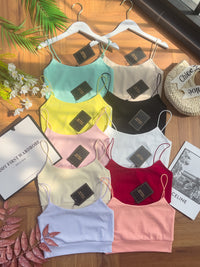 【T33761】独家爆款简约百搭系款肩带无袖前双后单纯棉内搭上衣 ❤❤ 【A-R2-C1】