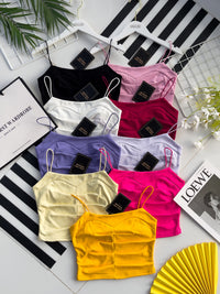 【T3402】方领压褶收身设计细带无袖纯棉弹力内搭上衣 ❤❤ 【B-R1-C2】