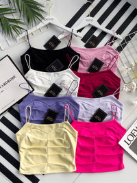 【T3402】方领压褶收身设计细带无袖纯棉弹力内搭上衣 ❤❤ 【B-R1-C2】