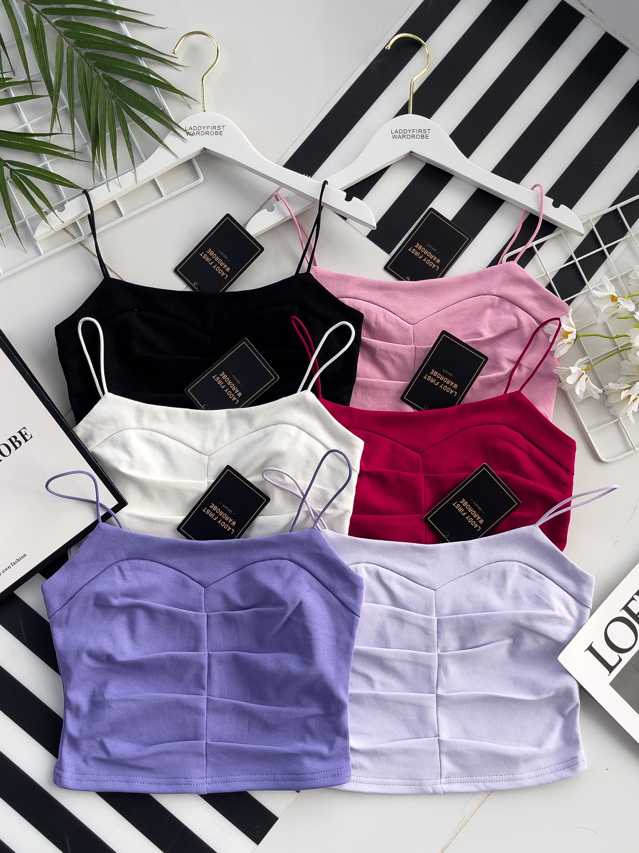 【T3402】方领压褶收身设计细带无袖纯棉弹力内搭上衣 ❤❤ 【B-R1-C2】