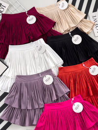 【S68114】【独家小圆饼】双层蛋糕百褶荷叶边高腰显瘦西装裙子，内层里布短裤【B-R1-C2】