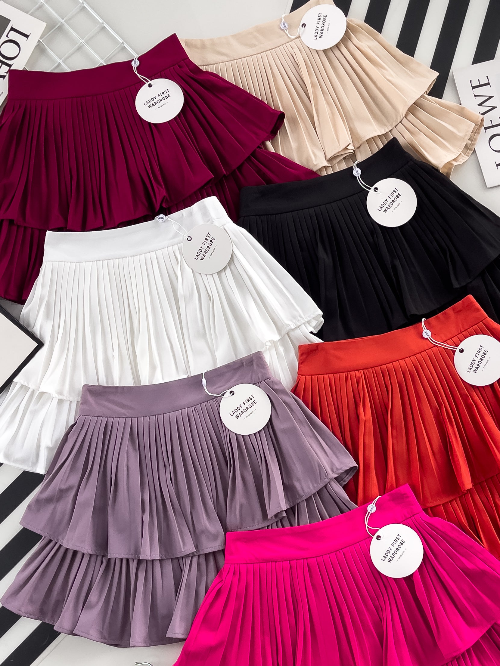 【S68114】【独家小圆饼】双层蛋糕百褶荷叶边高腰显瘦西装裙子，内层里布短裤【B-R1-C2】