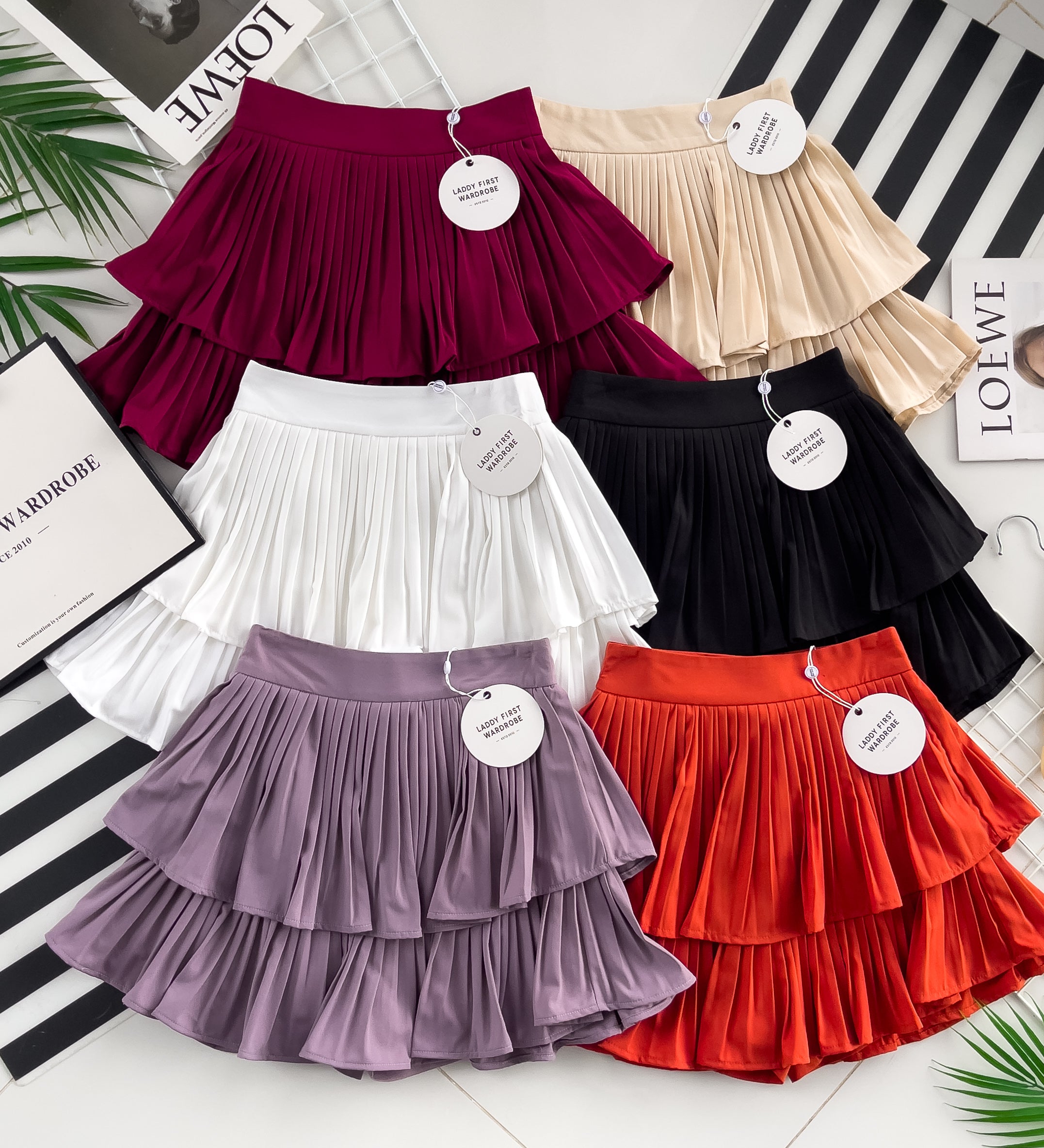 【S68114】【独家小圆饼】双层蛋糕百褶荷叶边高腰显瘦西装裙子，内层里布短裤【B-R1-C2】