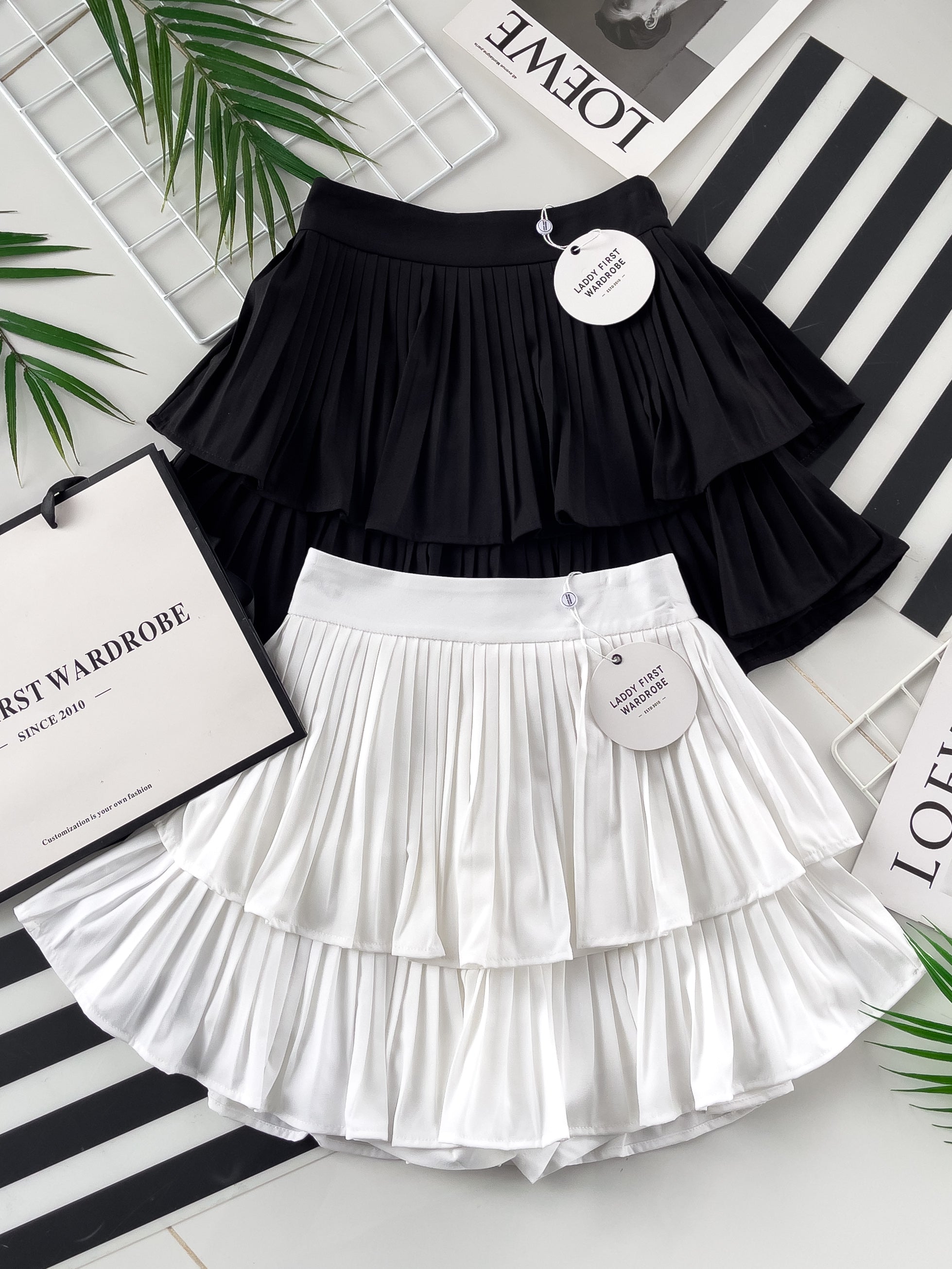 【S68114】【独家小圆饼】双层蛋糕百褶荷叶边高腰显瘦西装裙子，内层里布短裤【B-R1-C2】