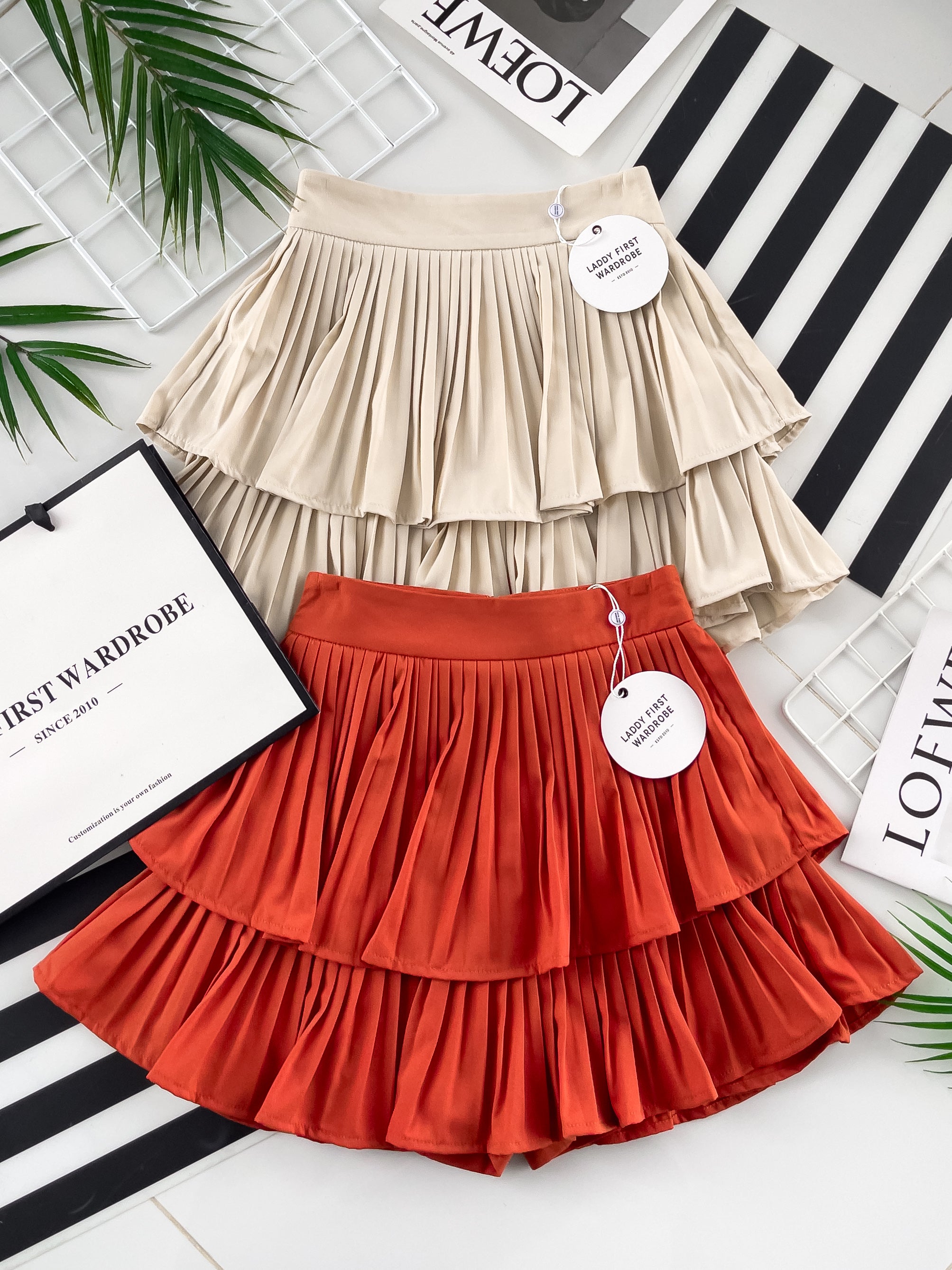 【S68114】【独家小圆饼】双层蛋糕百褶荷叶边高腰显瘦西装裙子，内层里布短裤【B-R1-C2】