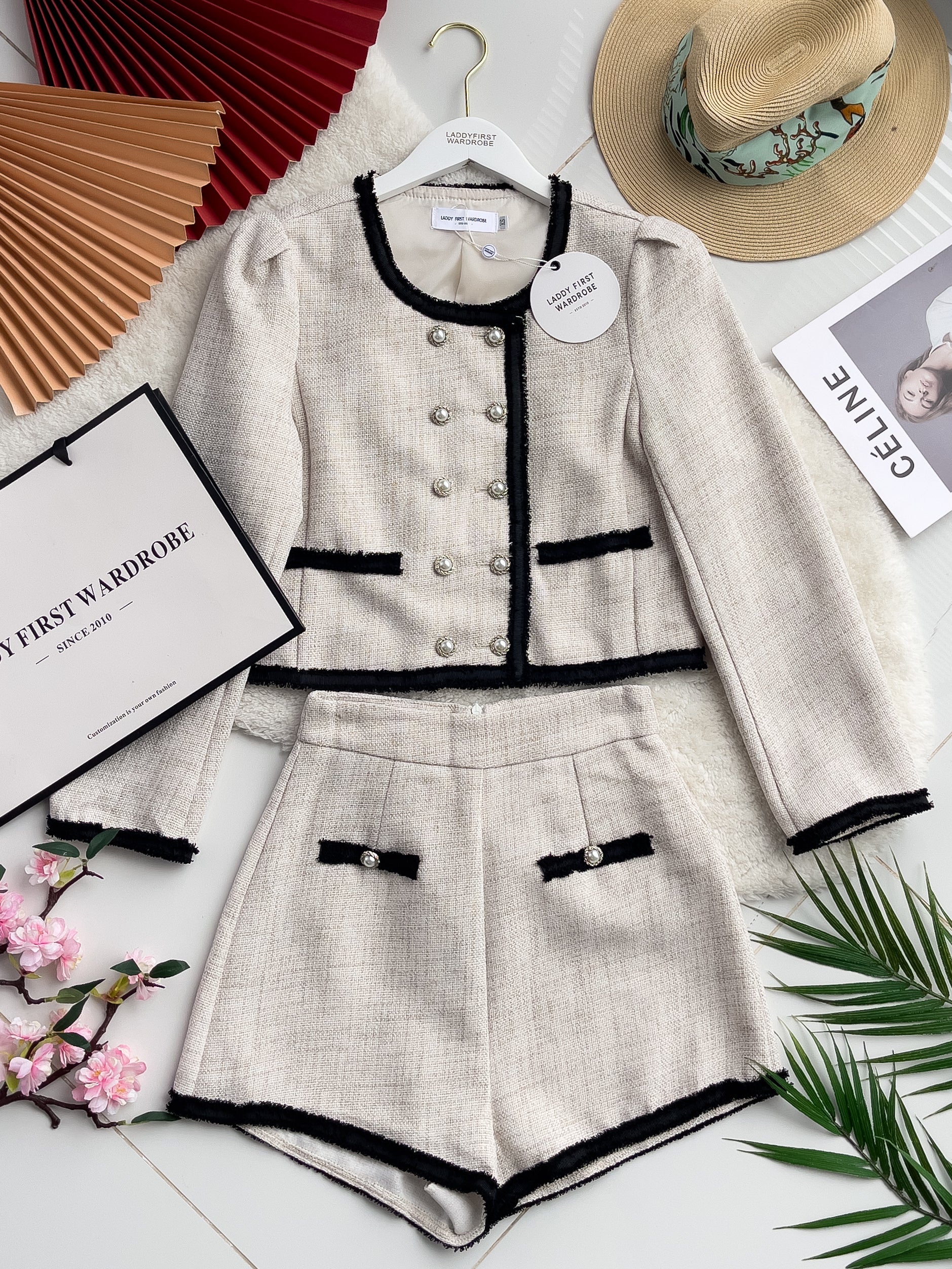 【SS3350】【独家小圆饼】独家小圆饼两件式高档小香风时尚套装 气质小香长袖上衣外套➕小香高腰短裤 ❤️❤️【B-R1-C5】