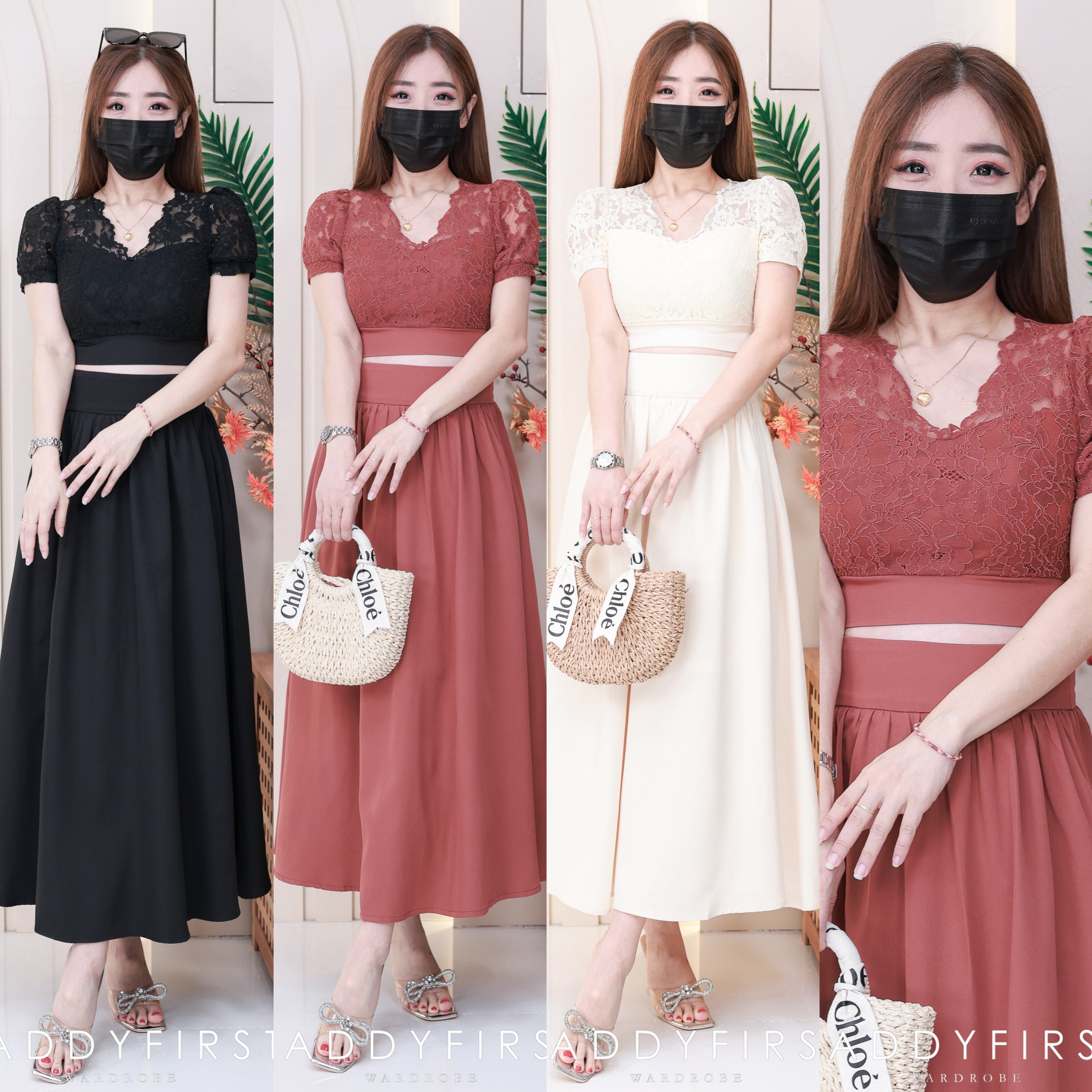 【SS3433】【网站福利款✨】【LFW独家小圆饼】高品质两件式高端气质时装套装 短袖蕾丝时装上衣➕中长款西装高腰裙子 ❤️❤️【D-R3-C5】