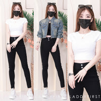 【L85301】独家爆款紧身牛仔弹力高腰破洞九分裤，有口袋【B-R2-C3】