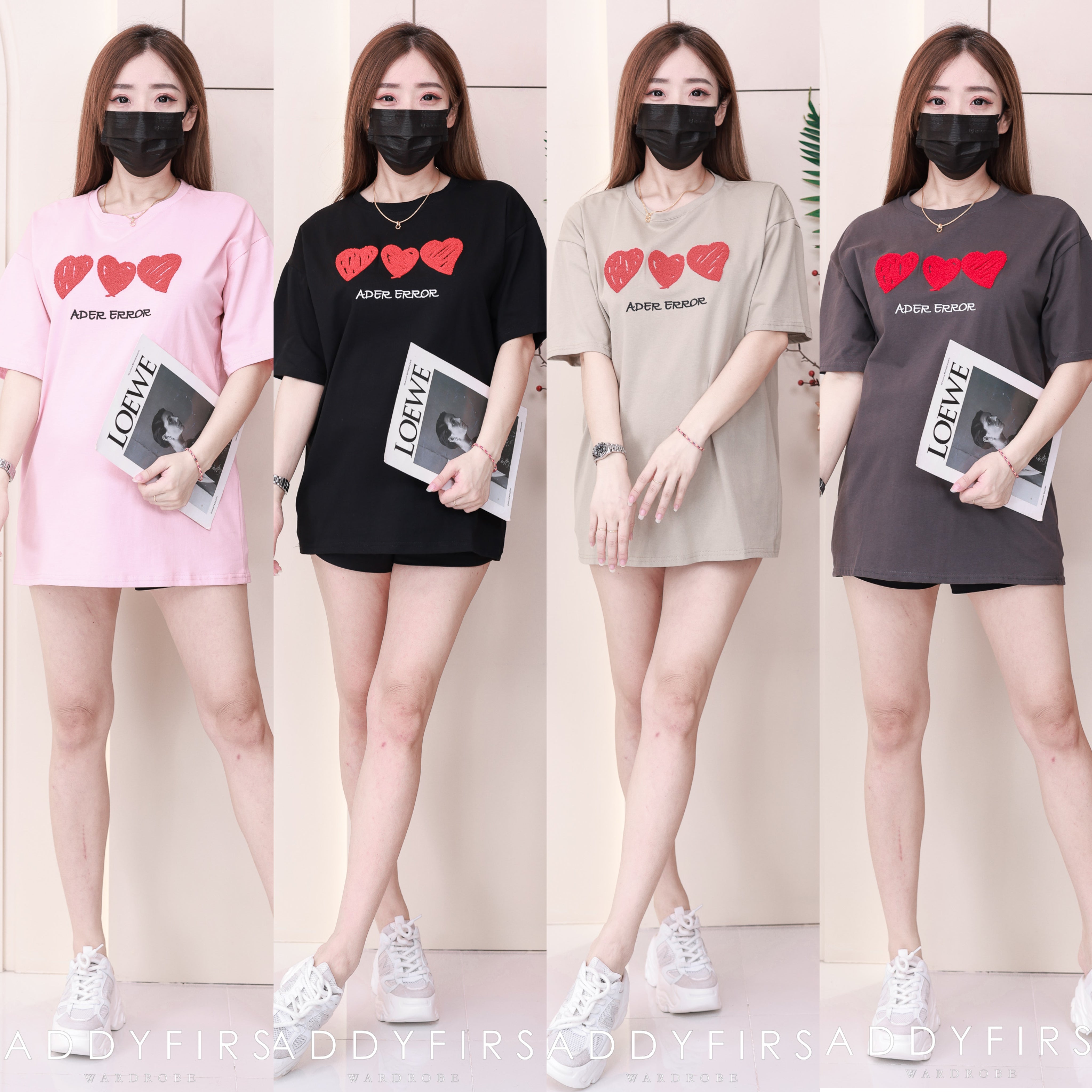 【O7600】爱心毛巾绣圆领短袖 Oversized 上衣❤️❤️