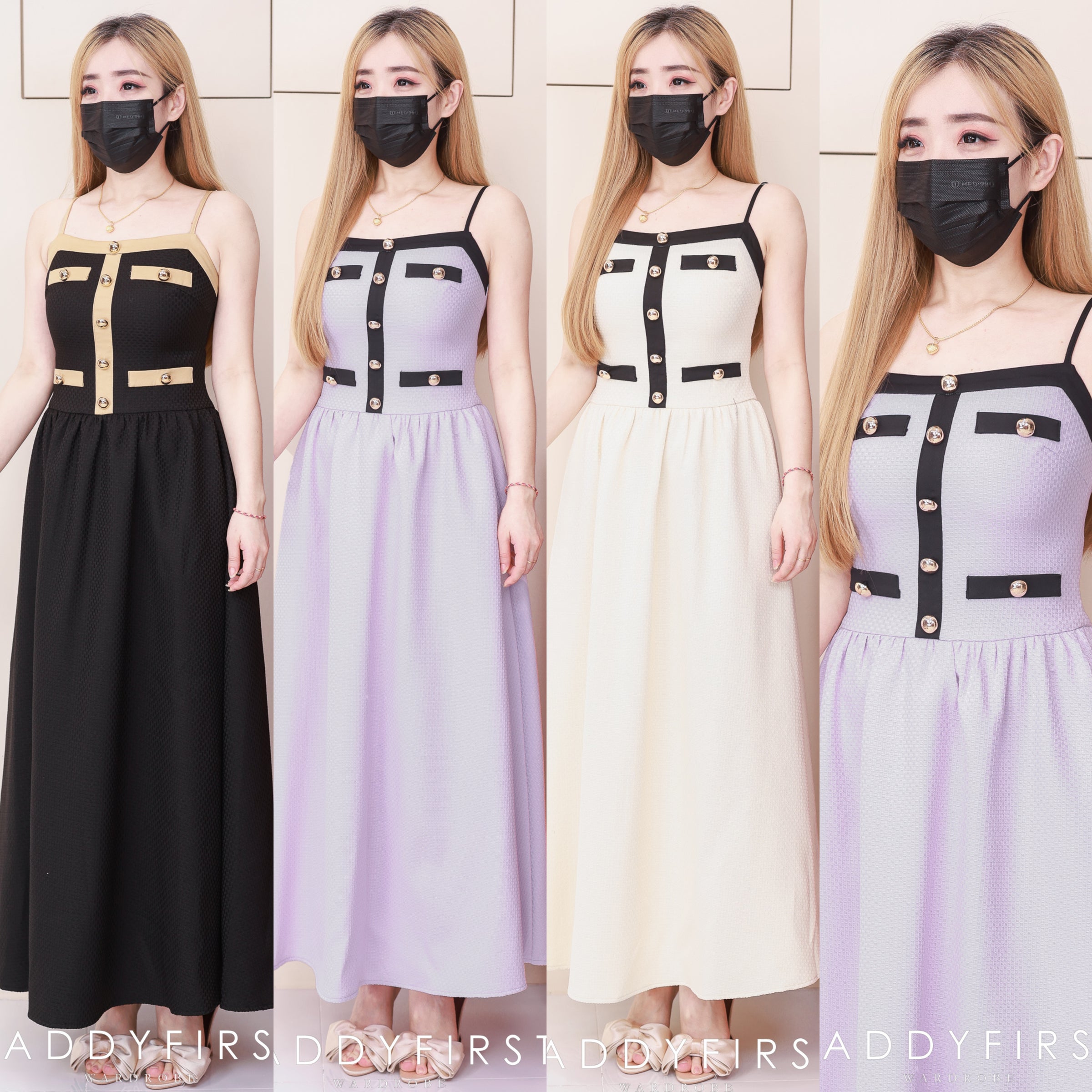 【D3414】【LFW独家小圆饼】高品质自调无袖肩带仙气风华夫格小香风连身裙子 ❤️❤️ 【F-R2-C2】