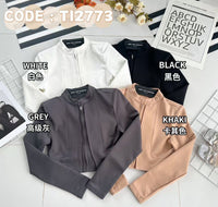 【T12773】高品质气质罗马短版长袖上衣/外套，有肩垫 ❤❤