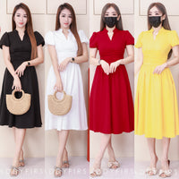 【D3502】【网站福利款✨】【LFW独家小圆饼】高品质轻熟温柔风V领泡泡袖皱褶收腰设计连身裙子 ❤️❤️ 【D-R2-C2】