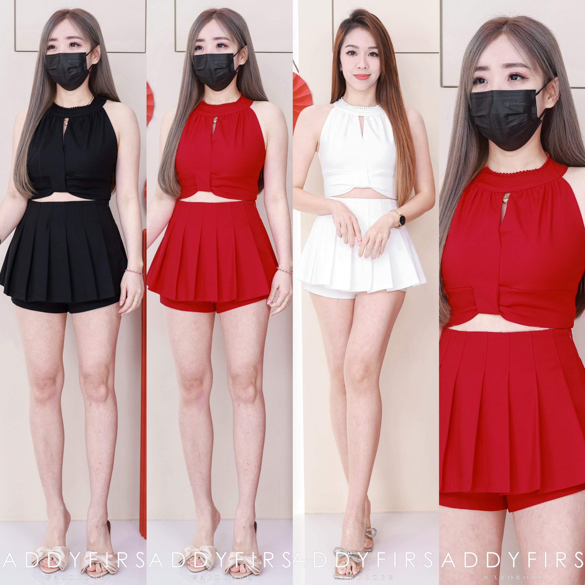 【SS3480】【LFW独家小圆饼】高品质两件式CUT IN时装西装套装 CUT IN无袖时装西装上衣➕前后百褶西装高腰百搭裤裙 ❤️❤️【D-R3-C5】