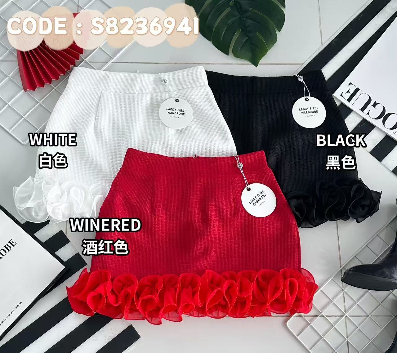 【S8236941】【LFW独家小圆饼】独家爆款高品质时尚气质高级仙气小香风拼接下摆立体花瓣高腰百搭裙子 ❤️❤️