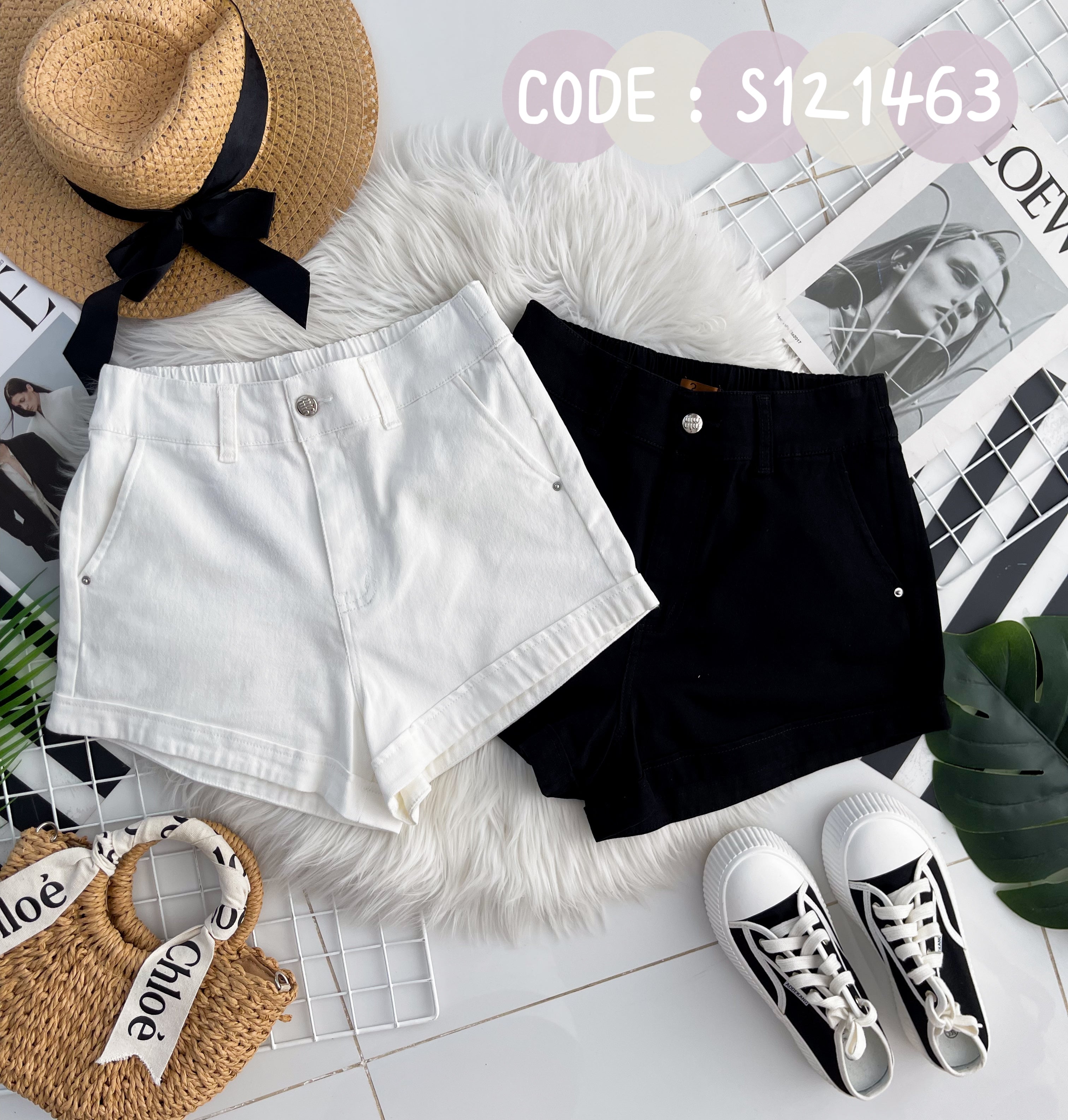 【S121463-1】⚡补货预定款⚡高品质COTTON JEANS牛仔弹力高腰百搭短裤，后腰伸缩弹力，有口袋 ❤️❤️