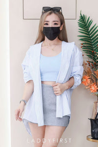 【SS25186】*强力推荐款＊高品质韩版三件套 , 衬衫连帽外套 ➕ 厚棉背心 ➕百搭裤裙 ❤️ 【D-R1-C4】