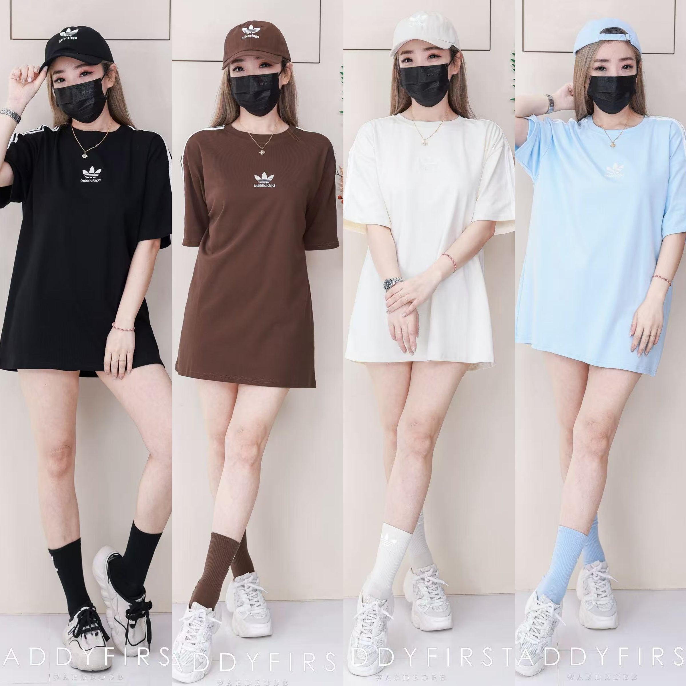 【O1166】高品质三件套男女同款圆领短袖三叶草刺绣Oversized 休闲上衣➕帽子➕袜子 ❤❤【A-RU-1】