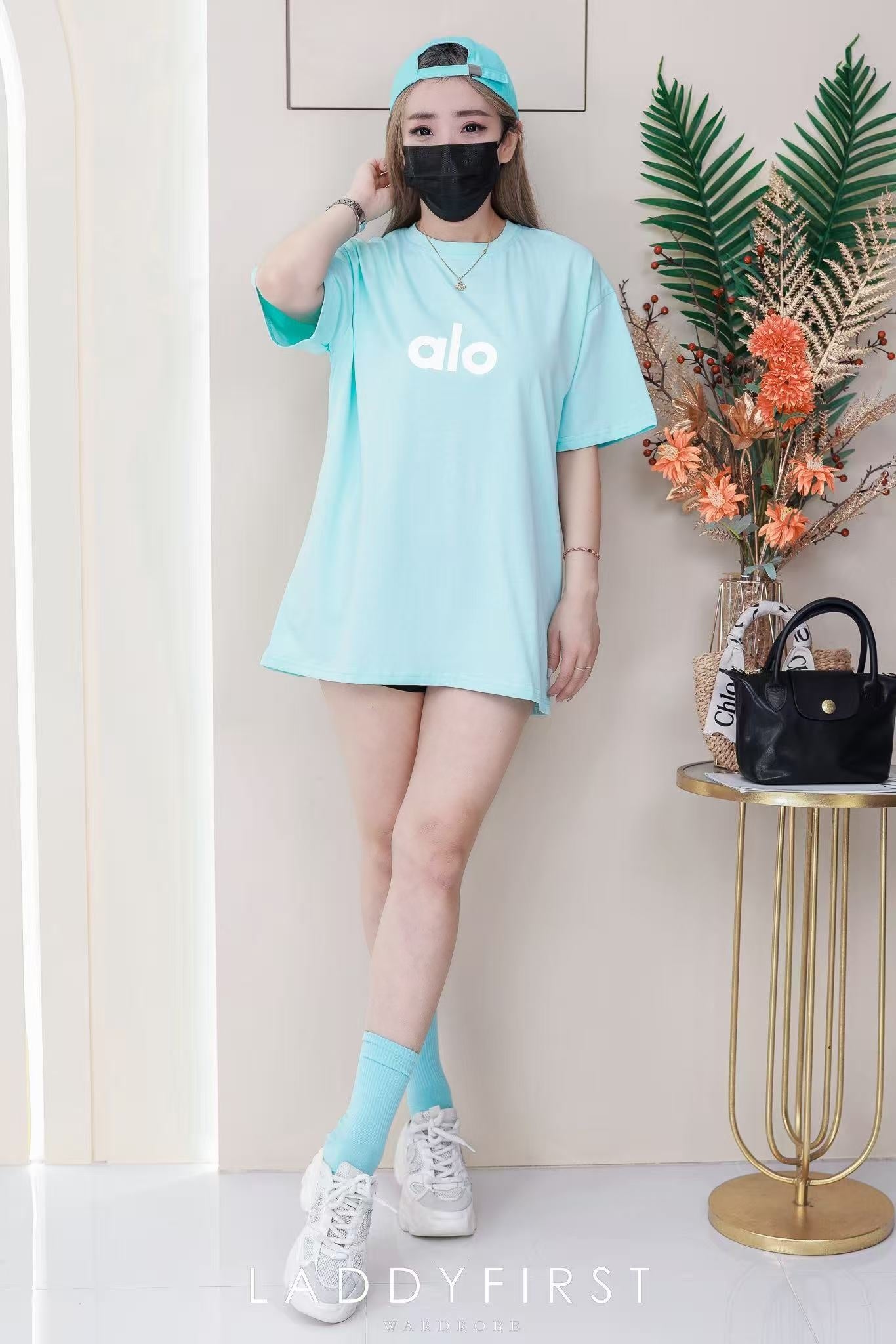 【O9966】高品质男女同款圆领短袖ALO立体Oversized 休闲上衣➕帽子 ❤❤【A-RU1】