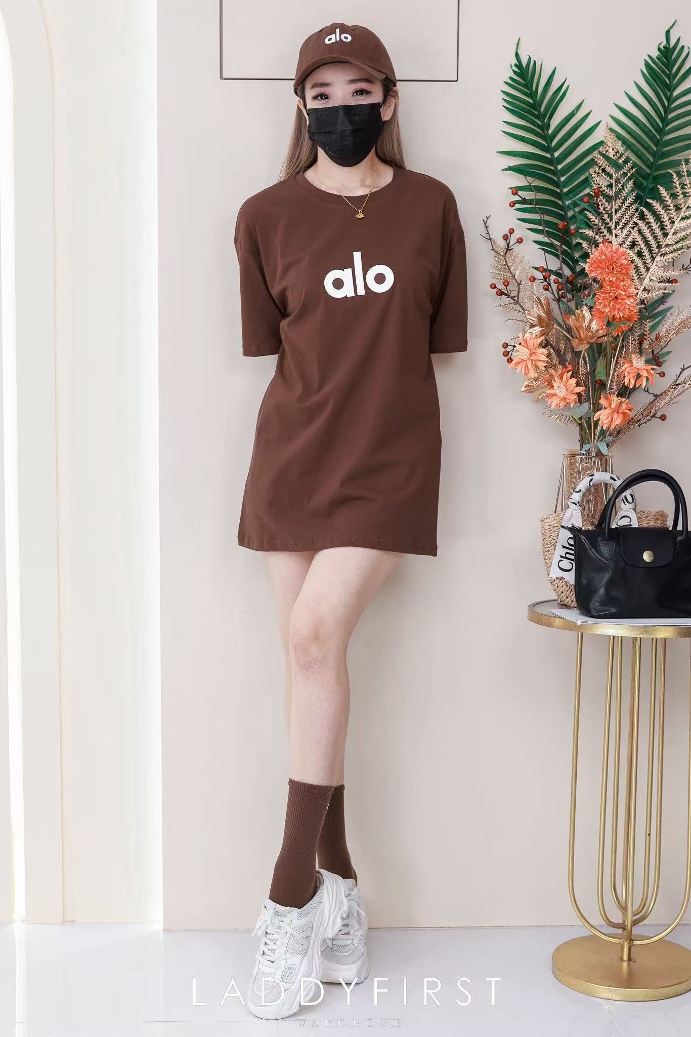 【O9966】高品质男女同款圆领短袖ALO立体Oversized 休闲上衣➕帽子 ❤❤【A-RU1】