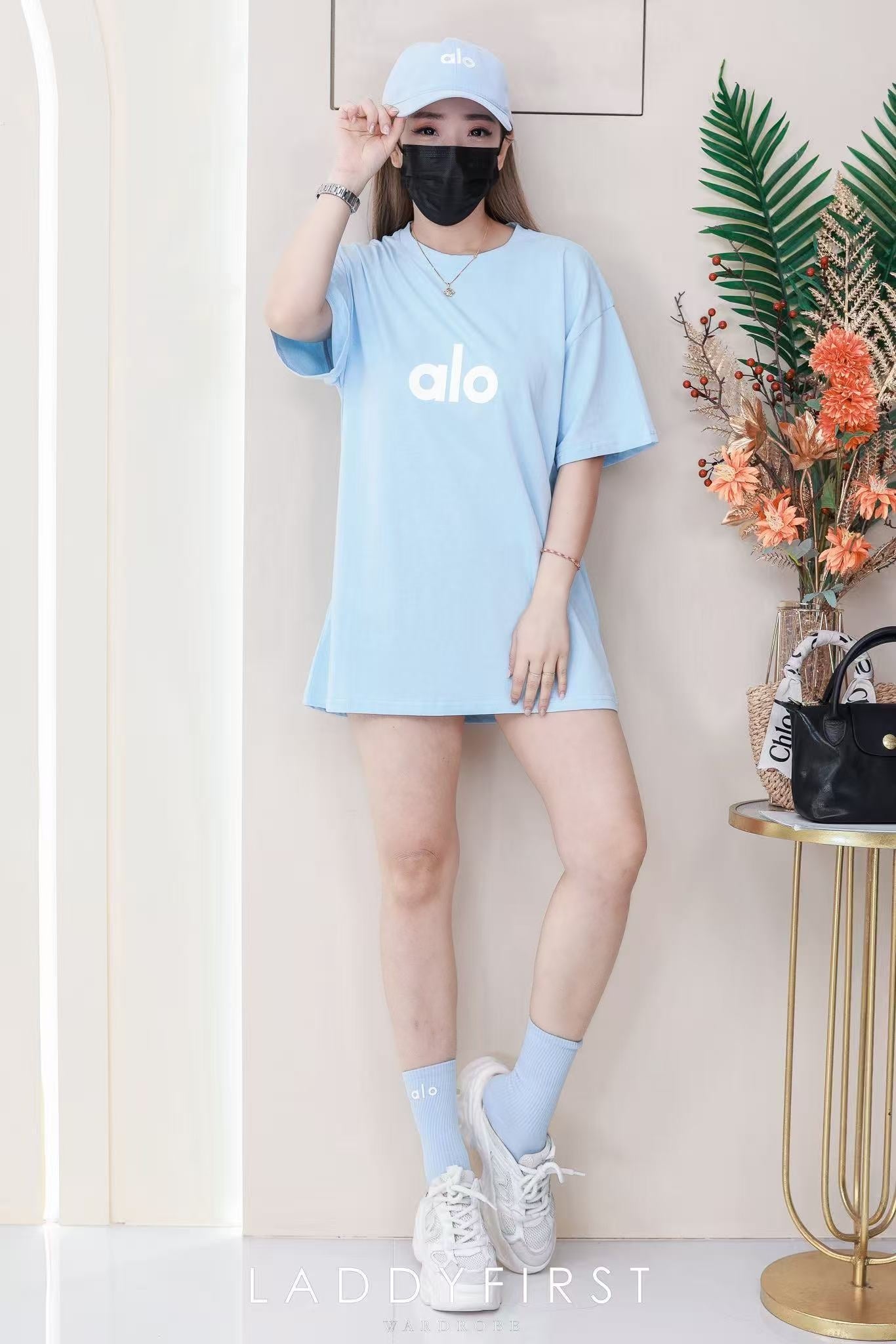 【O9966】高品质男女同款圆领短袖ALO立体Oversized 休闲上衣➕帽子 ❤❤【A-RU1】